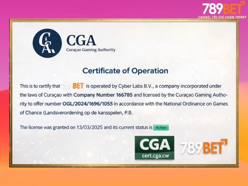 Giấy phép hoạt động & chứng nhận quốc tế 789BET